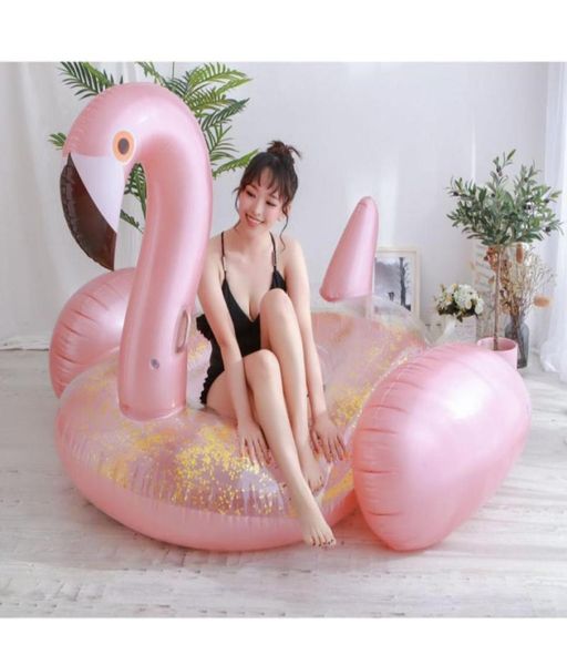Flamingo in oro rosa di paillettestro galleggiante per anello di nuoto per adulti gigante materasso gonfiabile giocattoli piscina Boia Piscina90606579716935