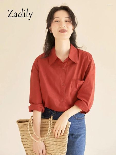 Blouses feminina zadily 2024 Spring Office Lady Women Basic Red Shirt Butrot Button Up Sleeve Longa Blusa Feminino