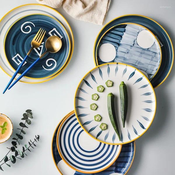 Пластины Керамическая творческая стейк-тарелка Японская расписанная вручную западное домашнее овощное ужин