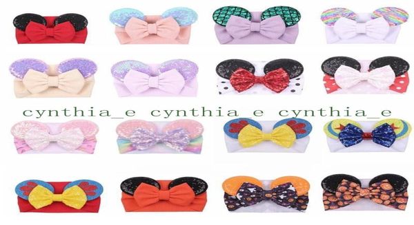 Fare Kulakları Gökkuşağı Şerit Kafa Bandı Saç Aksesuarları Büyük Yay Headwrap Kumaş Elastik Bowknot DIY Saç Yaylar Bebek Geniş Cadılar Bayramı