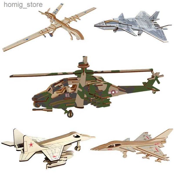 Puzzle 3d Apache Apache in legno 3D Aereo Airplanes Big Aere Model Kit Kit Fighter Fighter Faiter Faiy Educational Toys for Children Boys Y240415