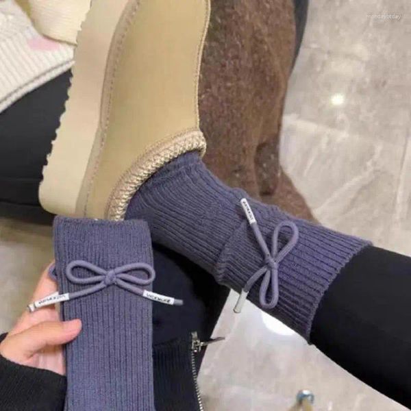 Женские носки Kawai Bowknot для твердого цвета японский стиль колледжа Студент сладкая девочка Harajuku милая средняя труба зима