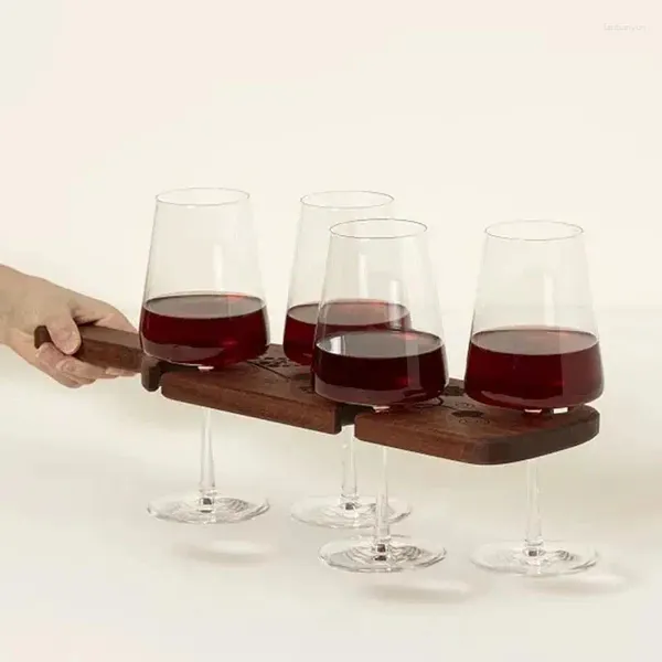 Tee Tabletts Stiel Wine Glass Tragetaste Verkostungsträgerbrett Praktische haltbare Holzwodka Whisky Tequila Flight Boards