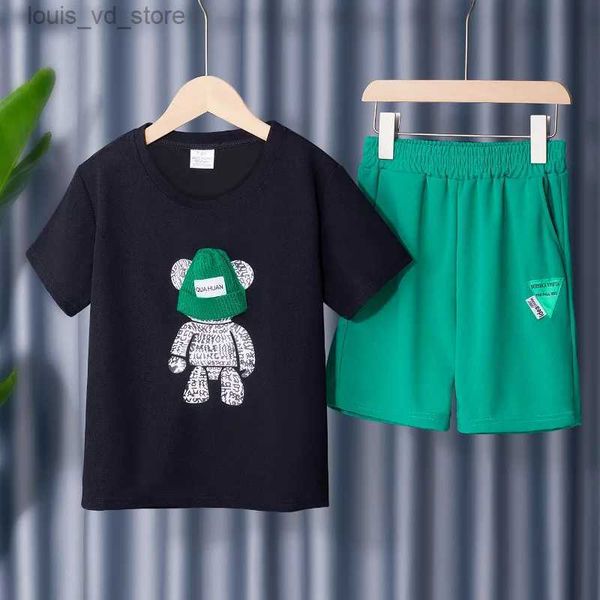 Roupas Conjuntos de roupas Meninas de garotas Definir camisetas e shorts de urso de desenho animado de verão