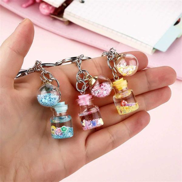 Keychains Bedanyards Creative Quicksand Bottle Kicchain Student Simulação Simulação Flor Bottle Pingente Pingente Rings para meninas Presente de festa da moda