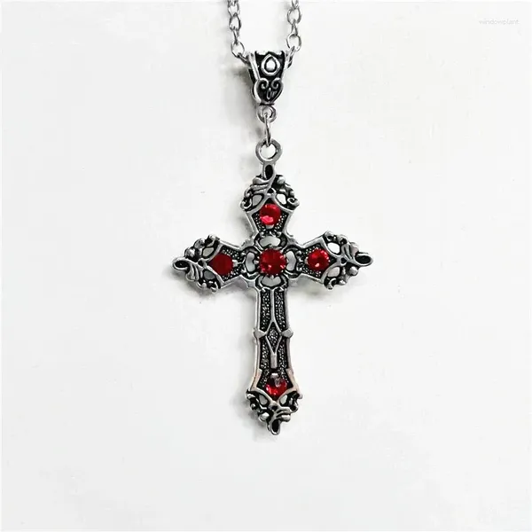 Anhänger Halsketten Mode Gothic Large Barock Christian Cross Halskette Mikro eingelegtes rotes Kristall Gebet Amulettschmuck Großhandel Großhandel