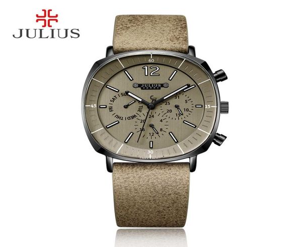 Julius Real Chronograph Men039s Business Watch 3 Dials Leather Band Square Face Quartz. Начатые часы Высококачественные часы Gift JAH03714493