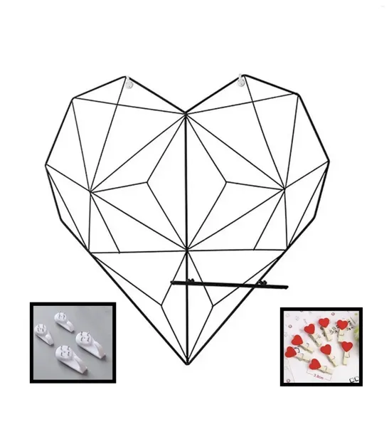 Декоративные тарелки Люблю сердце металлическая сетчатая сетчатая панель декор комнаты Diy Po Wall Art Железный дисплей с 10 зажимами и 4 крючками.