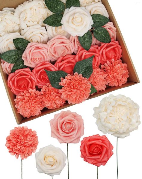 Flores decorativas D-Seven Seven Artificial Living Coral Combo Fato com caule para buquês de casamento DIY decoração de festa do chá de bebê