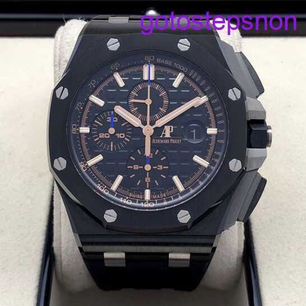 AP Sports Wrist Watch Royal Oak Ofshore Serisi Siyah Seramik 26405CE.OO.A002CA.02 Otomatik Makine 44mm Tarih Zamanlama İşlevi Erkekler Erkekler İzle Siyah Plaka