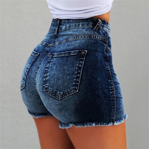 Frauen Denim Shorts Sommer Lady Kleidung Hochtütige Jeans Franed Franed Ripped Casual 5xl 240415