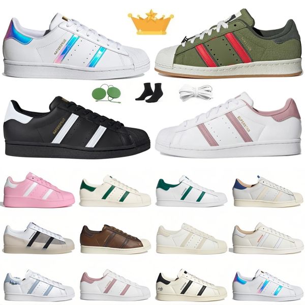 Superstar Cloud White Ninja Kern Schwarze Goldschildkröten Irisierende Streifen Freizeitschuhe Frauen Kreide Leder Lebendige dunkelgrüne braune Designer -Trainer Sneaker