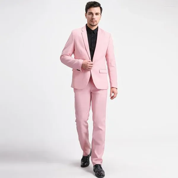 Herrenanzüge formelle rosa Single -Breasted -Männer Luxus Kerbe Replement reguläre Länge 2 -teilige Blazerhosen Schlanker Fit männliche Kleidung Volles Set