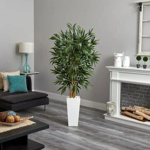 Flores decorativas Bamboo Tree Artificial in White Tower Planter Green