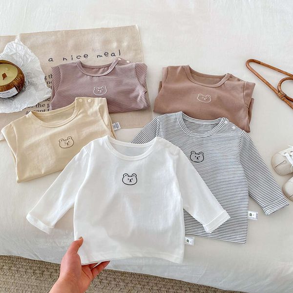 Dot Xi Baby Boys Bottom Shirt 2024 Frühlings- und Herbst-Einfacher Säugling und Kleinkind gestickt Cartoon Top Baumwolle Langarmes T-Shirt