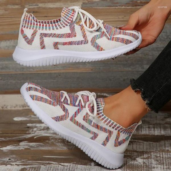 Scarpe casual per donne 2024 Lace Up Women's Vulcanize Color Matching Ladies Light Round Toe Mesh Sneaker