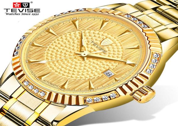 Top -Marke Tevise Golden Automatic Men Mechanical Watches Torbillon Water of Business Gold Arms Watch5429851