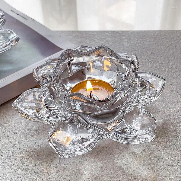 Kerzenhalter Lotus -geformtes Halter Glas Kerzenlestick Orament Blume Tee Home Wohnzimmer Esstisch Dekoration Handwerk
