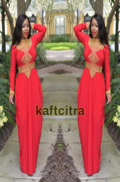 Morrocan kftan vermelho e dourado contas turco dubai abaya vestido de noite de pescoço alto de manga longa estilo africano baile muçulmana vestidos formais 6378229