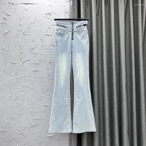 Frauen Jeans süßes Mädchen Slim Flared Summer Hollow Out High Taille Jeanshose Frau Sexy Shinny Jean Hosen