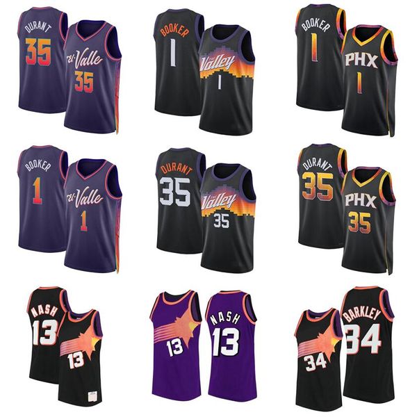 Sun Steve Nash Basketbol Formaları Kevin Durant #35 Devin Booker #1 Charles Barkley #34 Mor Beyaz Siyah Mamba 2023/24 Hayranlar Şehir/Retro Formalar Erkek Genç Kadınlar S-XXL