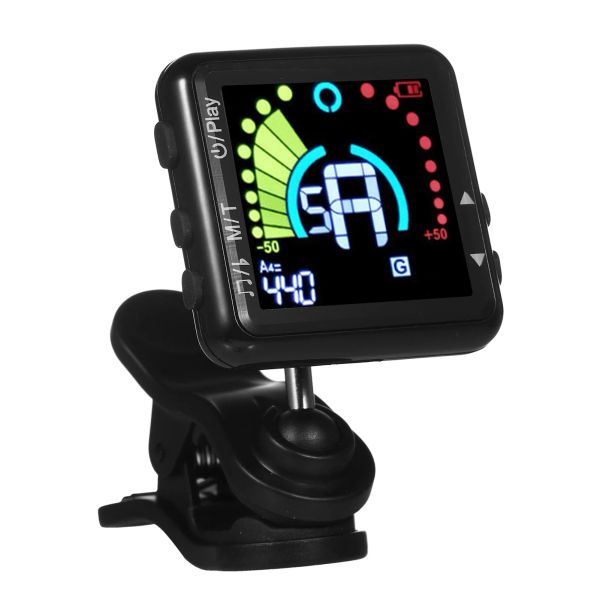 Cabos Recarregável Clipe do sintonizador de guitarra no LED Color Display Professional Guitar Tuner com metrônoma para Srings Instruments Acessórios