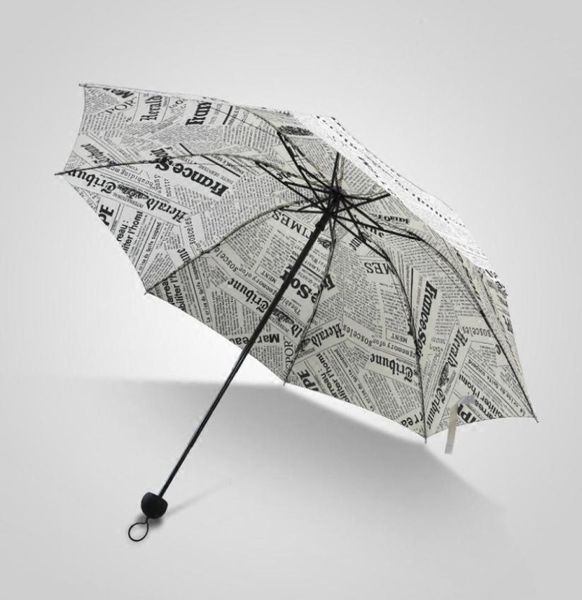 Творческая ретро -газета Sunny Umbrella Dual ИСПОЛЬЗОВАНИЕ TRILOLD FOLD Мужчины Женщина Студенческая мода Личность подарок зонтик Whole9278108