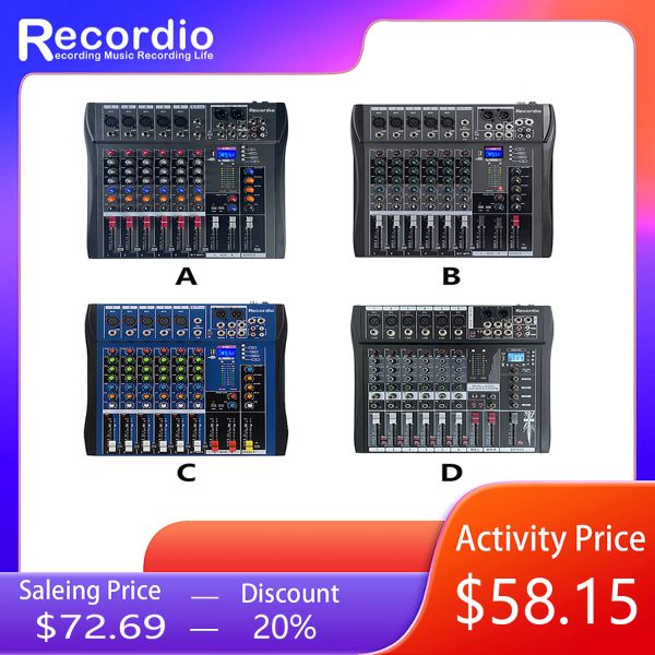 Mixer Gaxct6 Hot Sale Professional 6 Channel Audio Mixing Console de áudio Blueteeth com misturador de amplificador de potência