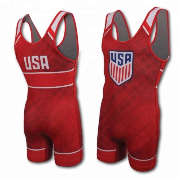 Sets/Anzüge USA Red Wrestling Singuletts Tummy Control Wear Fitnessstudio Ärmel und Triathlon Powerlifting Cloding Swimming Running Skinuit