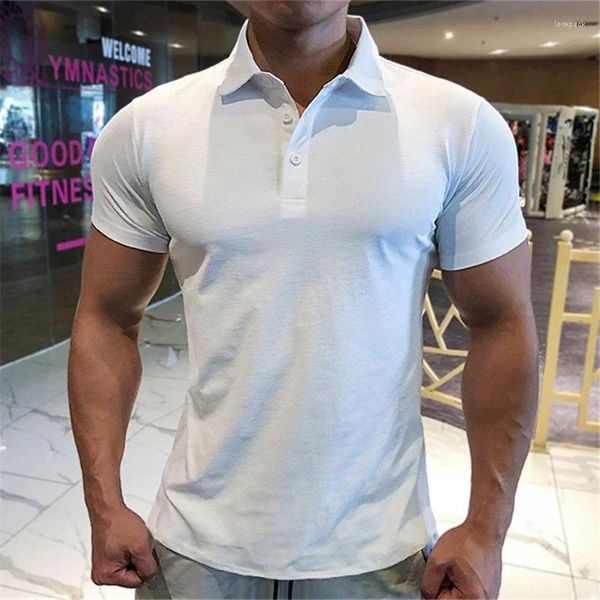 Masculino de camisetas de polo de pólo masculino masculino branco masculino branco com colarinho de colarinho de ginástica de academia de ginástica de verão