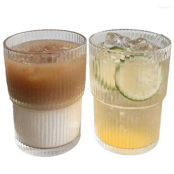 Weingläser Einfacher Streifen Kaffee Tassen Ins Stil transparentes Glas Anti -Slip -Cocktail -Milchsaft Tee -Getränke für Home Office School