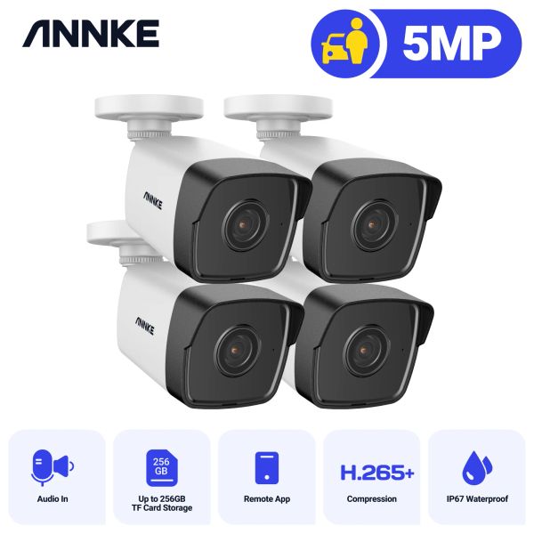 System Annke 4pcs C500 HD 5MP POE IP Camera 5MP Camera Camera Outdoor Indoor с аудиозаписной видео