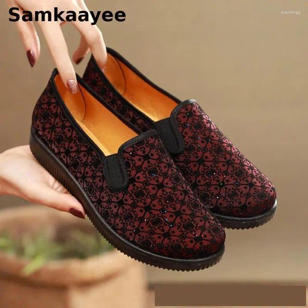 Sıradan Ayakkabı 33-41 Kadın Daireler Bahar Sonbahar Kadın Eski Pekin Bezi Mujer Slip-On Ayakkabı Baskı Nefes Alabilir Zapatos Y13