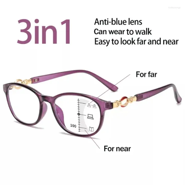 Sonnenbrille 3 in 1 progressive multifokale Lesebrille für Frauen - leicht zu sehen aussehen und in der Nähe von 1,0 4.0 Stärken aussehen