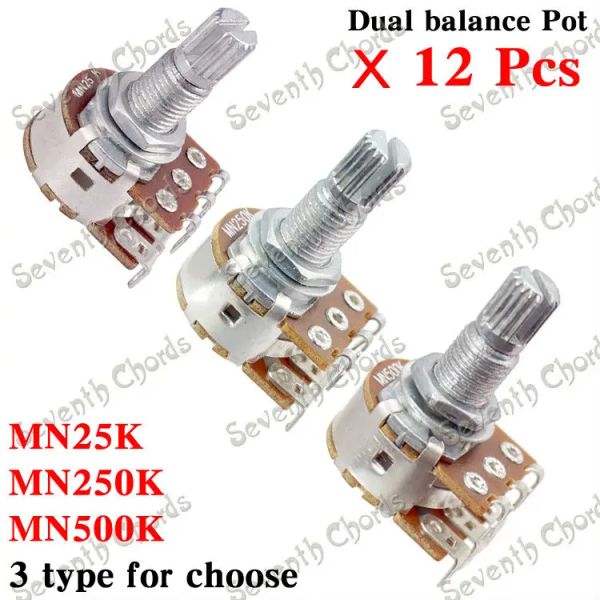 Kabel 12pcs MN25K, MN250K, MN500K Dual Balance gestapelte Blumenstiel -Lautstärketon -Kontroll -Potentiometer -Schalter für Gitarrenbass