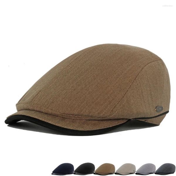 Berets Spring и Summer Beret Hats для мужчин Sboy Caps Polyester-Cotton Blend 58-60см Black Line Hard Brim BL0196