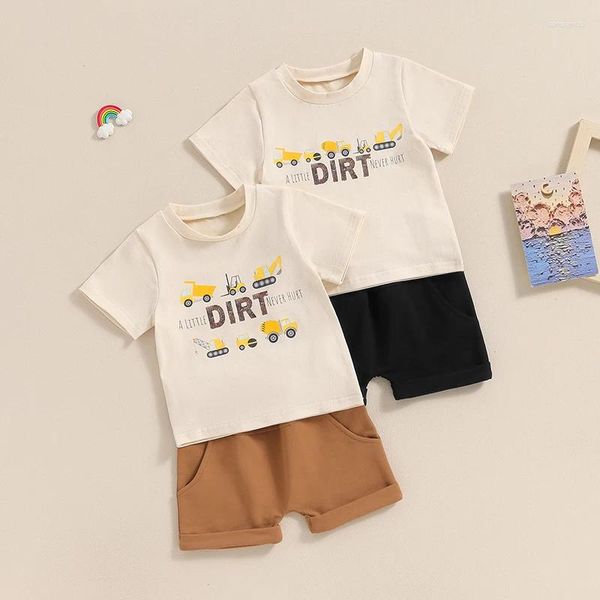 Kleidungssets 2024-03-27 Lioraitiin Baby Boys Sommer-Outfits Brief Druck kurzärmeles T-Shirt und elastische Shorts Urlaubskleidung Set