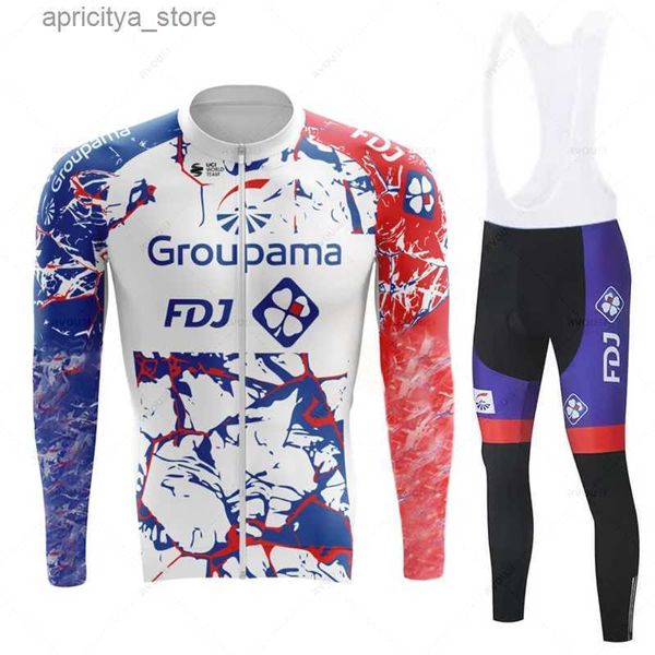 Jersey de ciclismo Define Mens FDJ Equipe Autumn Long Seve Cicling Jersey Set Bib Gel Pants Suit ROPA Ciclismo Bicyc Wear Mtb Bike Jersey Bicicta Kit L48