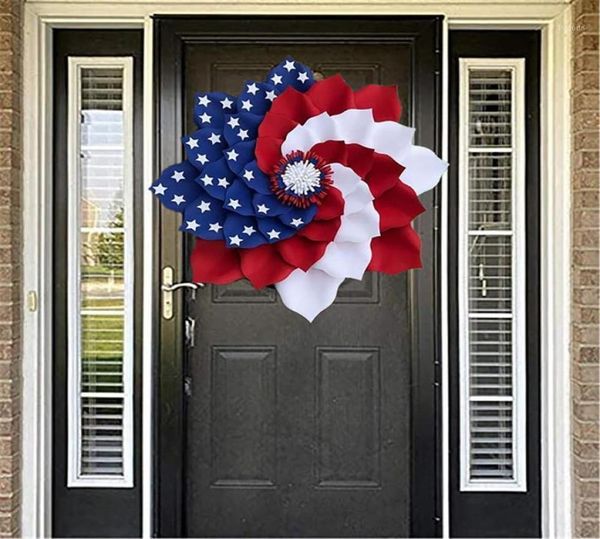 Dekoratif Çiçek Çelenkler IC Çelenk Ön Kapı Dekorasyonları 4 Temmuz Bağımsızlık Günü Amerikan Bayrağı ABD Çelenk Asma Dekor Ve5915045