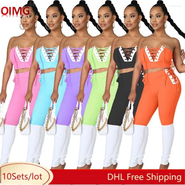 Zweiteilige Hosen für Frauen 10 Großhandel Sommeroutfits Frauen Sets Verband trägtloses Tanktop Top Sporty Tracksuits Casual Solid Sportswear 9361