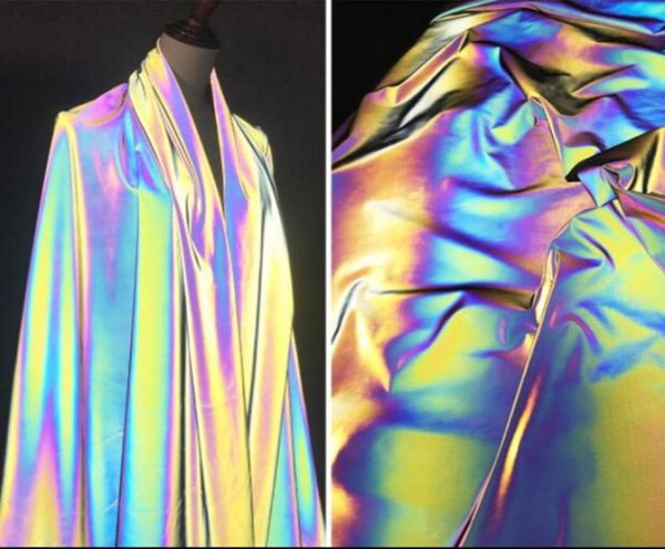 155 cm Laser allmählicher Veränderung Farbe Mikro elastischer Regenbogen reflektierender Stoff Kleid DIY Home Textile Hochzeitsstoff Mesh Polyester Fabr7068359