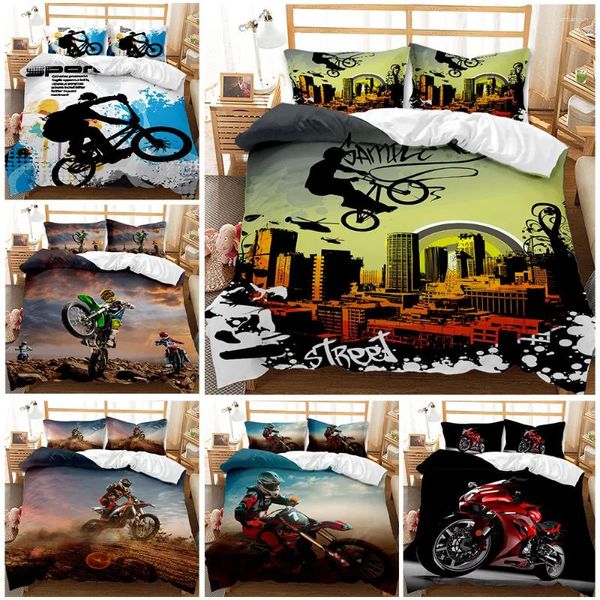 Bedding Sets Motorcycle Tamanho duplo de luxo Kids Duvet Capa Conjunto com travesseiro Consolador da cama de motocross