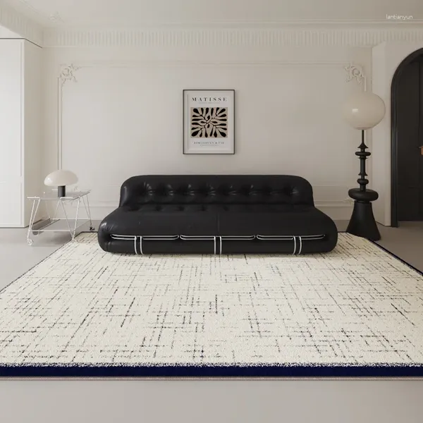 Tapetes de tapetes de estilo francês moderno para quarto de sala de estar e sofá com design branco preto simples de ponta
