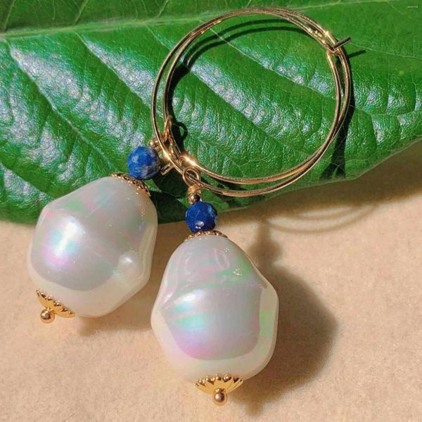 Brincos de Moda de Moda Branca Pearl Lapis Lazuli Minchas de ouro minimalista casual cotidiano adolescentes de prata platina arco de miçangas