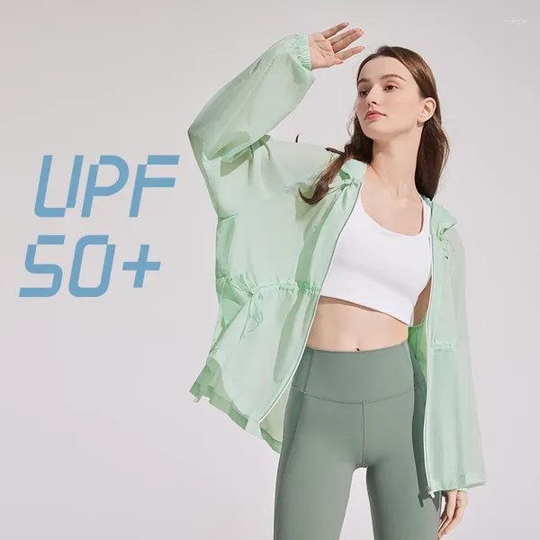 Giacche da donna Allenamento atletico da corsa per pista piena zip UPF 50 Sunte di protezione solare Collare camicie da ginnastica MATTURA GREEN GREEN