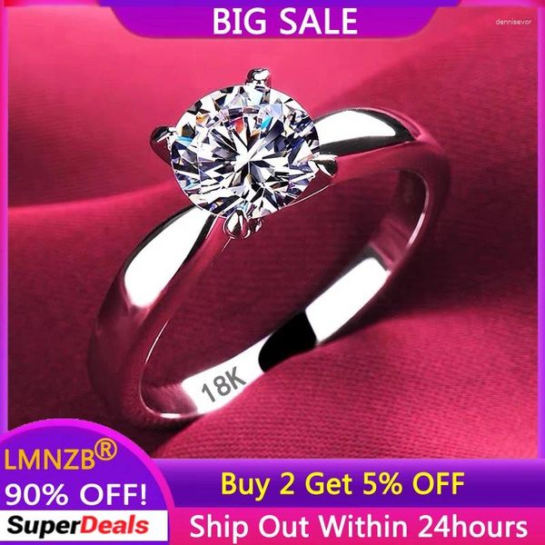 Clusterringe mit Anmeldeinformationen Solid White Gold Ring 925 Sterling Silver Round 2CT Solitaire Ehering Women Accessoires Schmuck Schmuck