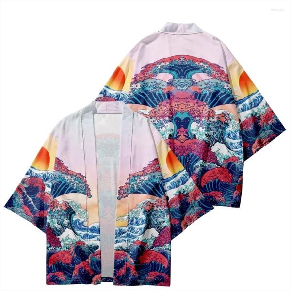 Ethnische Kleidung Sommer kreatives Design Wellen drucken japanische Haori -Shirts Streetwear Männer Frauen traditionelle Strickjacke Kimono Beach Yukata Plus