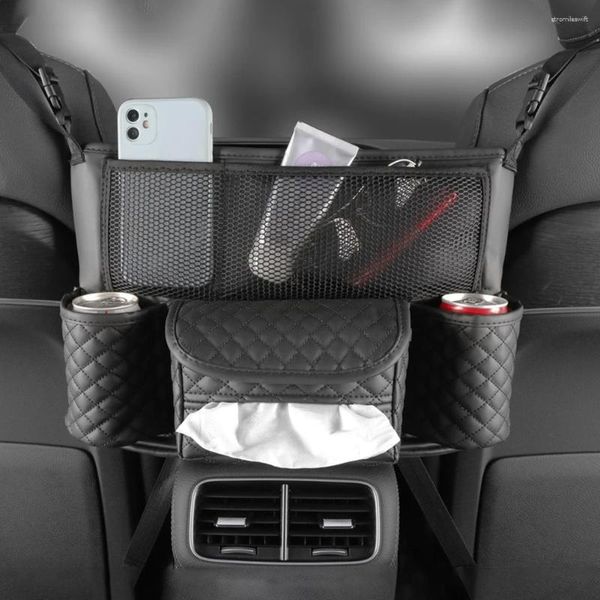 Aufbewahrungstaschen Autositz Middle Box PU Leder Car Hanger Bag Phone Tissue Getränke Geldbeutelhalter Innenzubehör