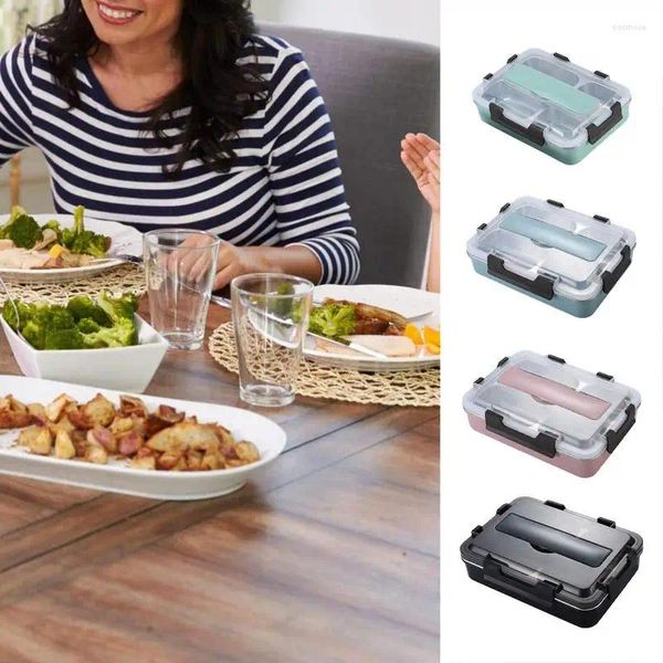 Underware de jantar aço inoxidável Bento Caixa reutilizável Tableware Lunch Recipadores portátil de grande capacidade Contêiner térmico de armazenamento