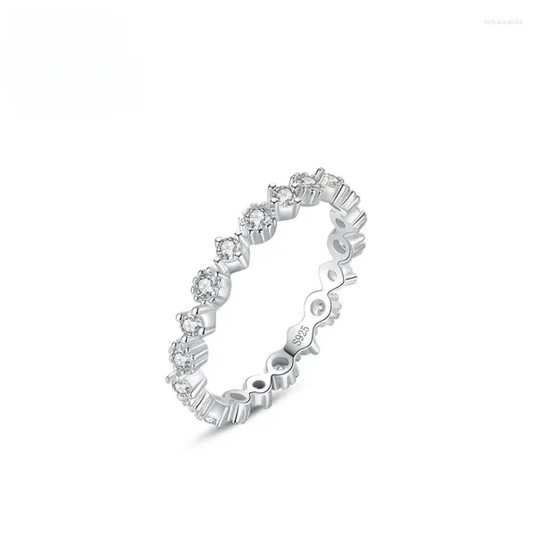 Кластерные кольца 925 Серебряное кольцо женское продукт Японский и корейский простой бриллиантовый набор элегантный роскошный свадебный украшения